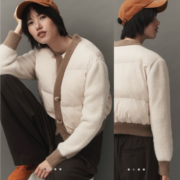 Anthropologie | NVLT Crop Mix Media Puffer Cardigan Coat Jacket | Size Small - Picture 1 of 16